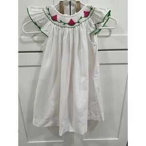 Beth‎ Tarrell Smocked Watermelon Dress Summer Sleeveless White Cotton Size 3
